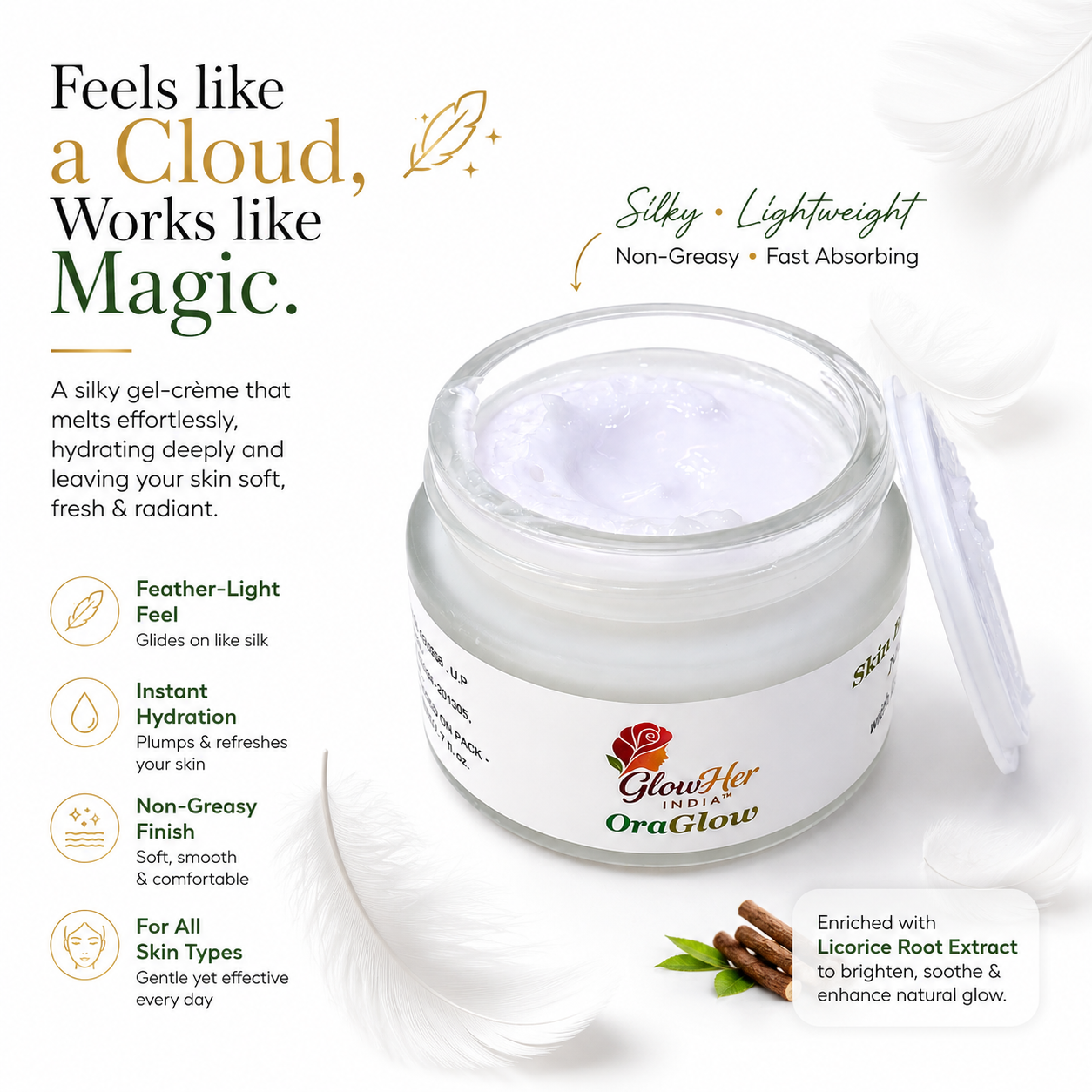 OraGlow Face Gel Moisturizer – Brightening & Radiance Cream with 5% Niacinamide & Alpha Arbutin for Dark Spots, Pigmentation & Glowing Skin – Non-Sticky & Lightweight (50g)
